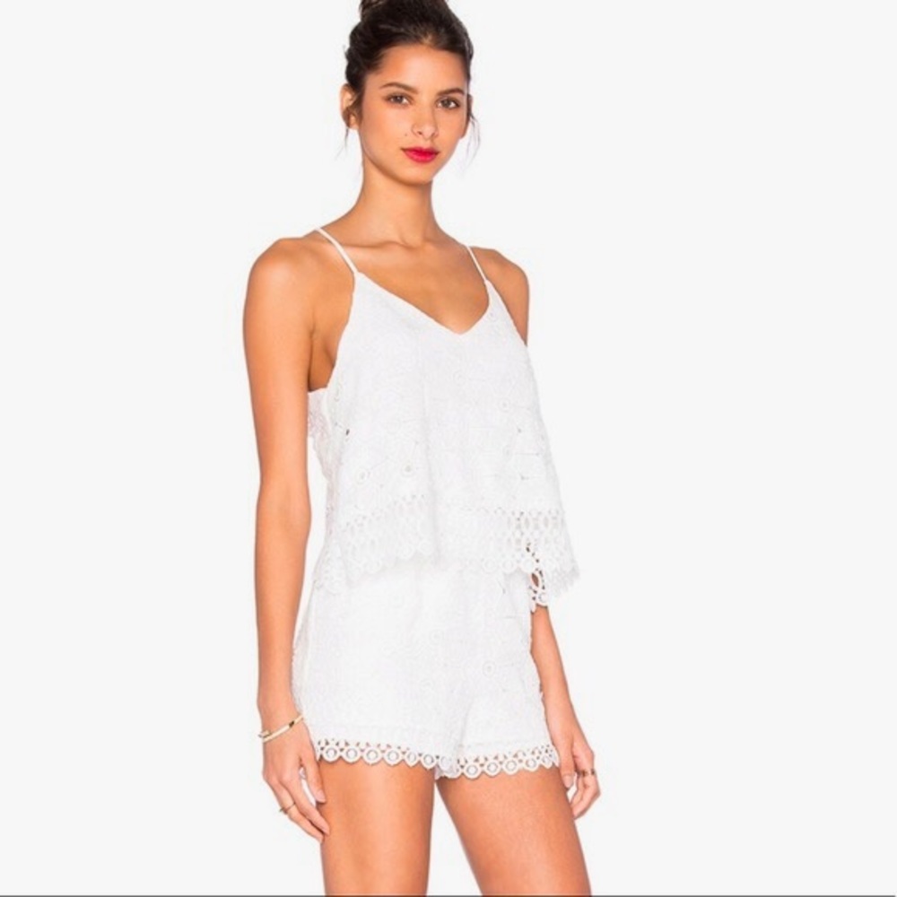 JOA White Floral Lace Romper